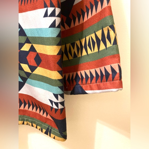 Unisex M Tribal Print Felt Long Sleeve Button Up Heavyweight Coat - Picture 5 of 6